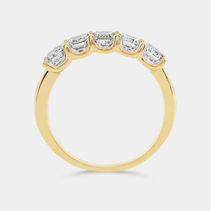 Gilded 2 Carat Lab-Grown Diamond Emerald-Cut Five-Stone Ring