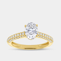 Gilded 1 and 1/2 Carat Lab-Grown Diamond Oval-Shaped Solitaire Plus Ring with a Pavé Shank