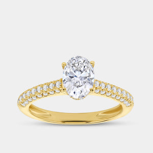 Gilded 1 and 1/2 Carat Lab-Grown Diamond Oval-Shaped Solitaire Plus Ring with a Pavé Shank