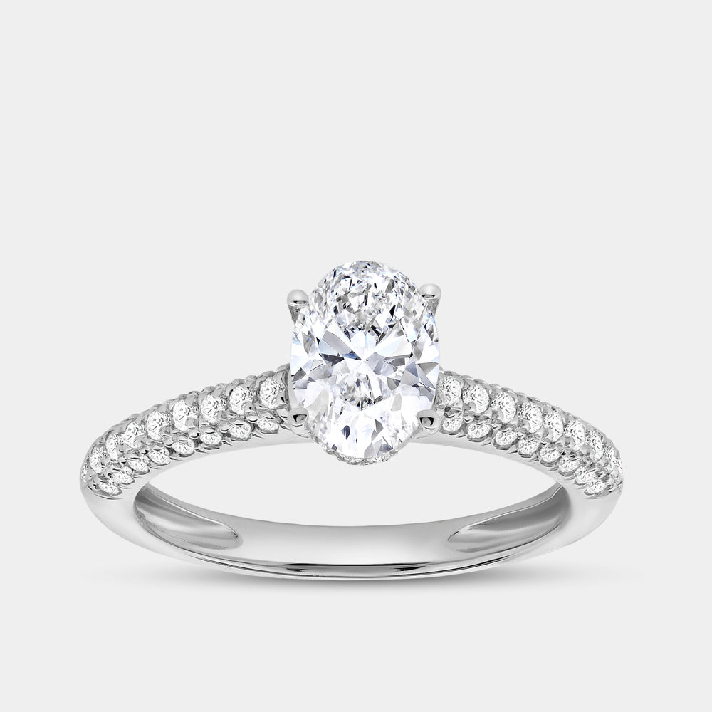 Gilded 1 and 1/2 Carat Lab-Grown Diamond Oval-Shaped Solitaire Plus Ring with a Pavé Shank