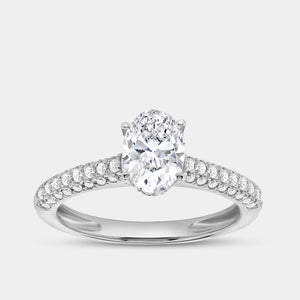 Gilded 1 and 1/2 Carat Lab-Grown Diamond Oval-Shaped Solitaire Plus Ring with a Pavé Shank
