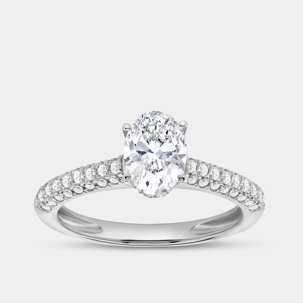 Gilded 1 and 1/2 Carat Lab-Grown Diamond Oval-Shaped Solitaire Plus Ring with a Pavé Shank