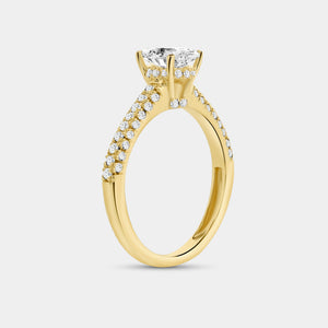 Gilded 1 and 1/2 Carat Lab-Grown Diamond Oval-Shaped Solitaire Plus Ring with a Pavé Shank