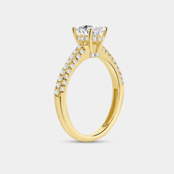Gilded 1 and 1/2 Carat Lab-Grown Diamond Oval-Shaped Solitaire Plus Ring with a Pavé Shank