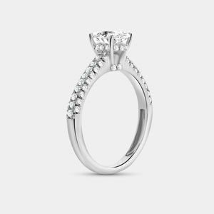 Gilded 1 and 1/2 Carat Lab-Grown Diamond Oval-Shaped Solitaire Plus Ring with a Pavé Shank