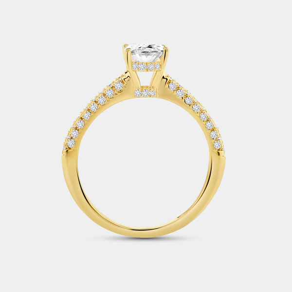 Gilded 1 and 1/2 Carat Lab-Grown Diamond Oval-Shaped Solitaire Plus Ring with a Pavé Shank