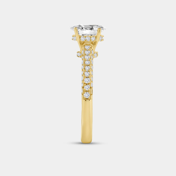 Gilded 1 and 1/2 Carat Lab-Grown Diamond Oval-Shaped Solitaire Plus Ring with a Pavé Shank