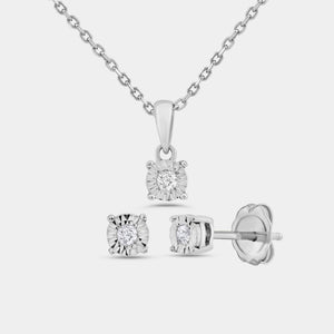 Gilded 1/10 Carat Lab-Grown Diamond Round-Shaped Two-Piece Earring and Pendant Set in an Illusion Plate