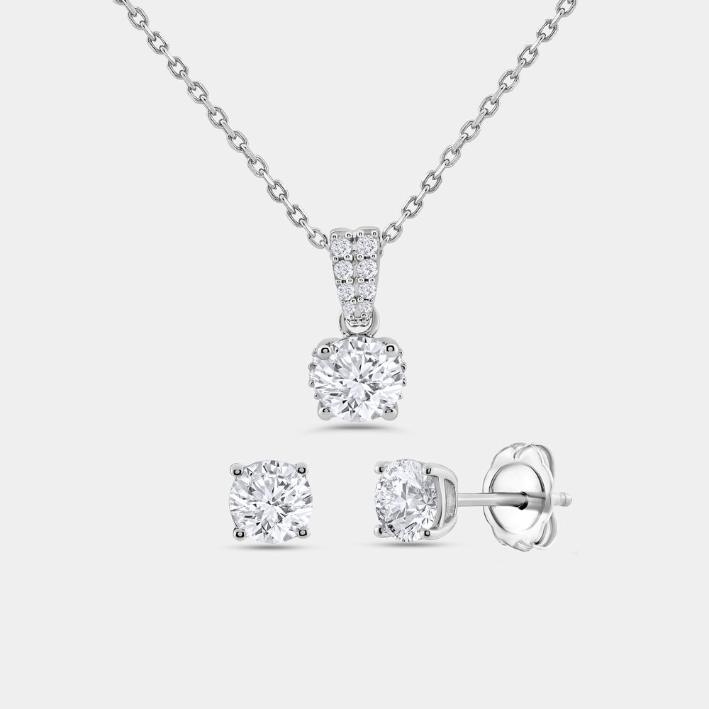 Gilded 2 Carat Lab-Grown Diamond Round-Shaped Two-Piece Earring and Pendant Set