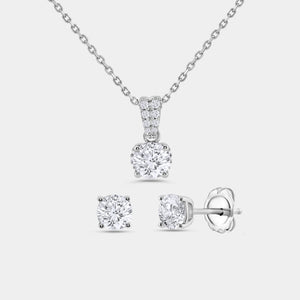 Gilded 2 Carat Lab-Grown Diamond Round-Shaped Two-Piece Earring and Pendant Set