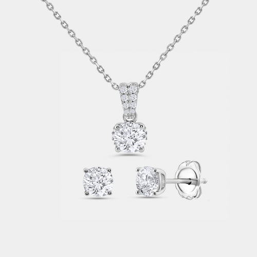 Gilded 2 Carat Lab-Grown Diamond Round-Shaped Two-Piece Earring and Pendant Set