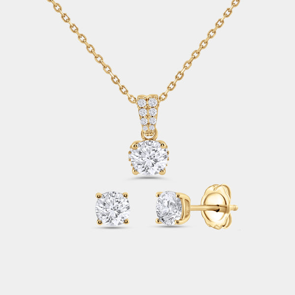 Gilded 2 Carat Lab-Grown Diamond Round-Shaped Two-Piece Earring and Pendant Set