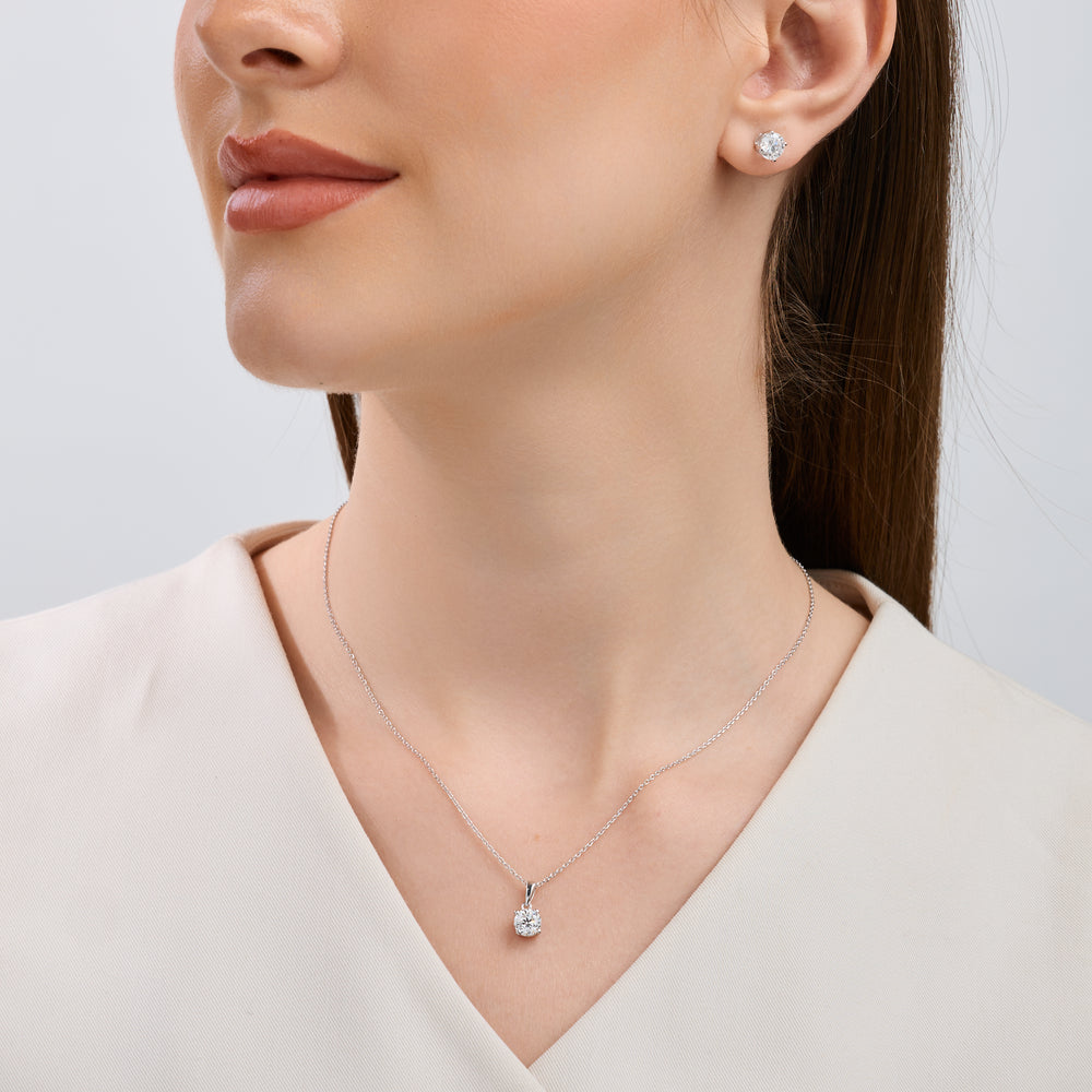 Gilded 3 Carat Lab-Grown Diamond Round-Shaped Two-Piece Earring and Pendant Set