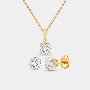 Gilded 3 Carat Lab-Grown Diamond Round-Shaped Two-Piece Earring and Pendant Set