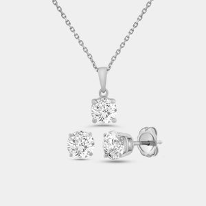 Gilded 3 Carat Lab-Grown Diamond Round-Shaped Two-Piece Earring and Pendant Set