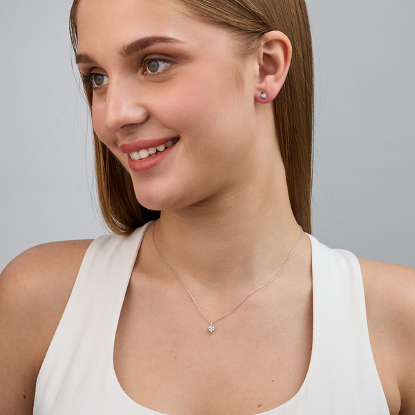 Gilded 1/10 Carat Lab-Grown Diamond Round-Shaped Two-Piece Earring and Pendant Set in a Heart-Shaped Illusion Plate