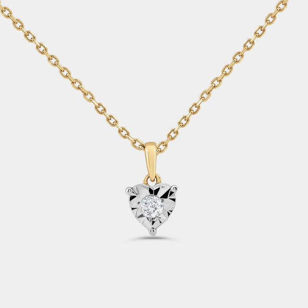 Gilded 1/10 Carat Lab-Grown Diamond Round-Shaped Two-Piece Earring and Pendant Set in a Heart-Shaped Illusion Plate