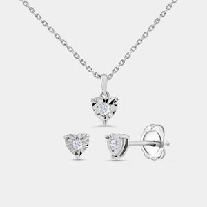 Gilded 1/10 Carat Lab-Grown Diamond Round-Shaped Two-Piece Earring and Pendant Set in a Heart-Shaped Illusion Plate
