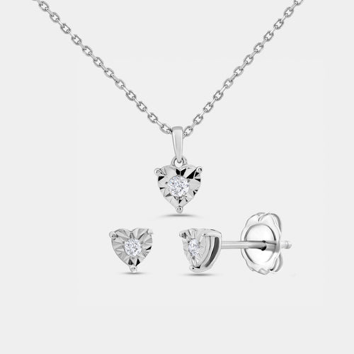 Gilded 1/10 Carat Lab-Grown Diamond Round-Shaped Two-Piece Earring and Pendant Set in a Heart-Shaped Illusion Plate