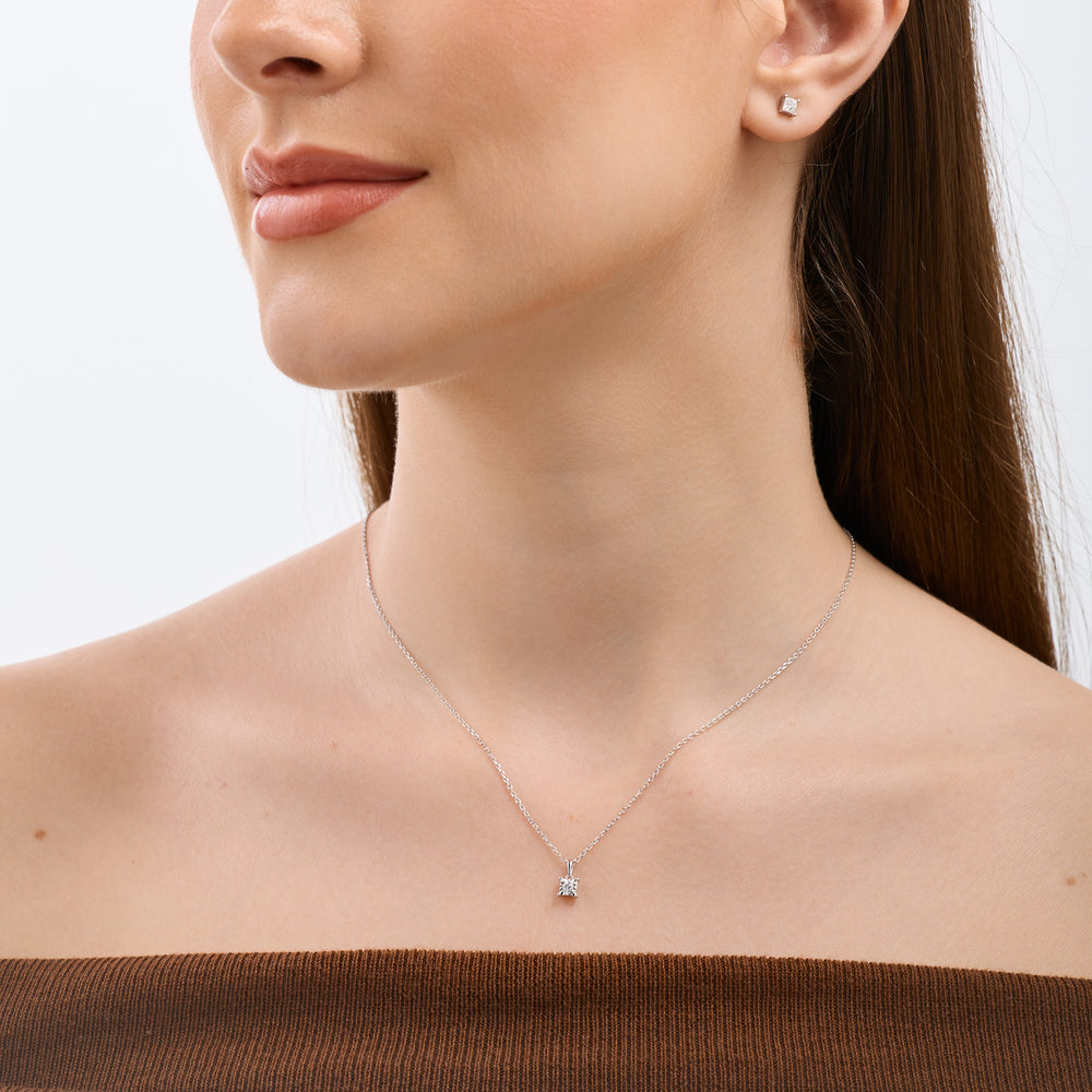 Gilded 1/10 Carat Lab-Grown Diamond Round-Shaped Two-Piece Earring and Pendant Set in a Square Illusion Plate