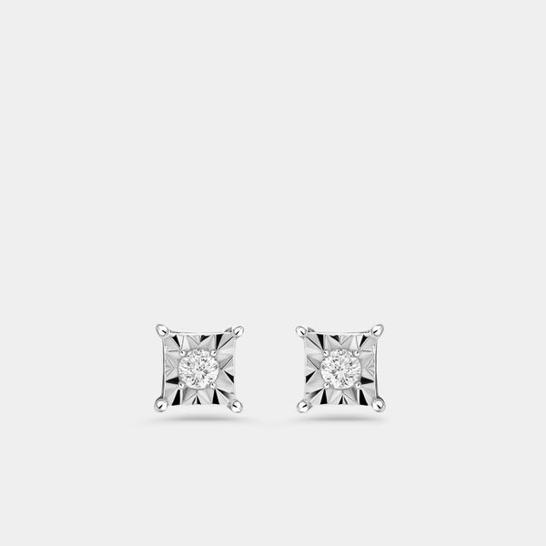 Gilded 1/10 Carat Lab-Grown Diamond Round-Shaped Two-Piece Earring and Pendant Set in a Square Illusion Plate