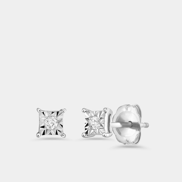 Gilded 1/10 Carat Lab-Grown Diamond Round-Shaped Two-Piece Earring and Pendant Set in a Square Illusion Plate