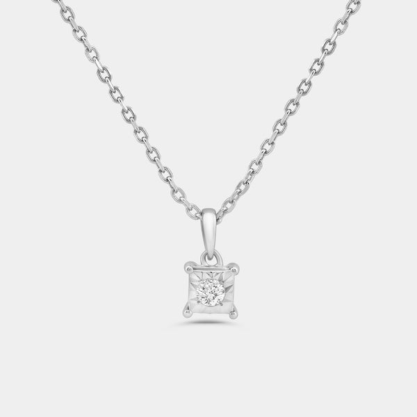 Gilded 1/10 Carat Lab-Grown Diamond Round-Shaped Two-Piece Earring and Pendant Set in a Square Illusion Plate