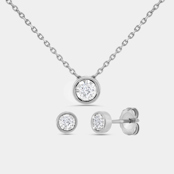 Gilded 1/4 Carat Lab-Grown Diamond Round-Shaped, Bezel-Set, Two-Piece Earring and Pendant Set