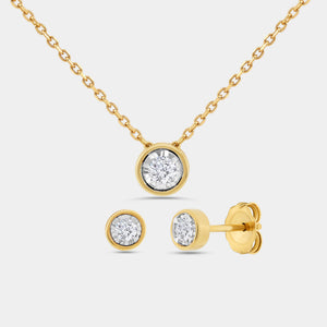 Gilded 1/4 Carat Lab-Grown Diamond Round-Shaped, Bezel-Set, Two-Piece Earring and Pendant Set