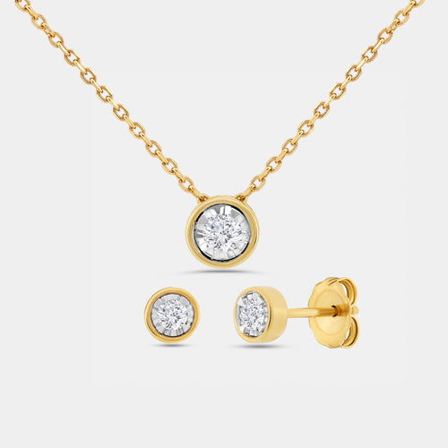 Gilded 1/4 Carat Lab-Grown Diamond Round-Shaped, Bezel-Set, Two-Piece Earring and Pendant Set