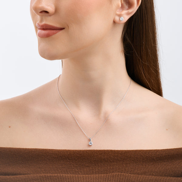 Gilded 2 Carat Lab-Grown Diamond Round-Shaped Classic Two-Piece Earring and Pendant Set