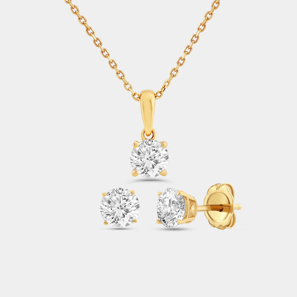 Gilded 2 Carat Lab-Grown Diamond Round-Shaped Classic Two-Piece Earring and Pendant Set