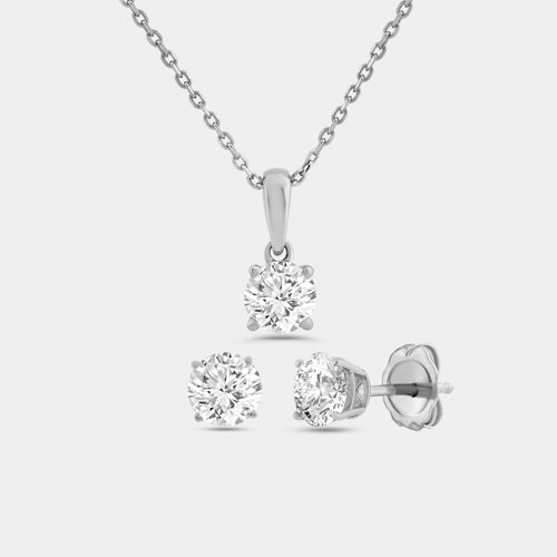 Gilded 2 Carat Lab-Grown Diamond Round-Shaped Classic Two-Piece Earring and Pendant Set