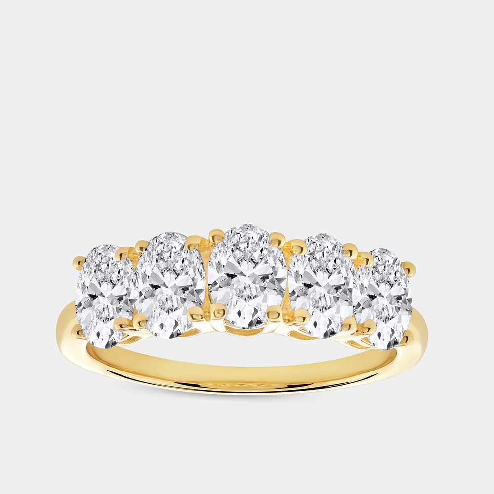 Gilded 1 and 7/8 Carat Lab-Grown Diamond Oval-Shaped Five-Stone Ring