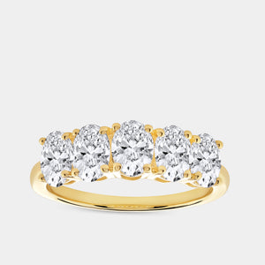 Gilded 1 and 7/8 Carat Lab-Grown Diamond Oval-Shaped Five-Stone Ring