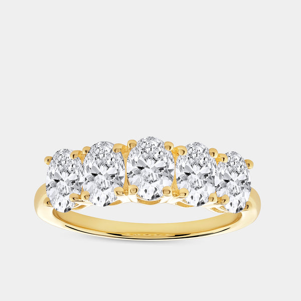 Gilded 1 and 7/8 Carat Lab-Grown Diamond Oval-Shaped Five-Stone Ring