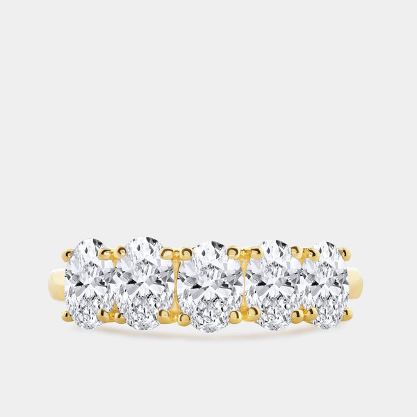 Gilded 1 and 7/8 Carat Lab-Grown Diamond Oval-Shaped Five-Stone Ring