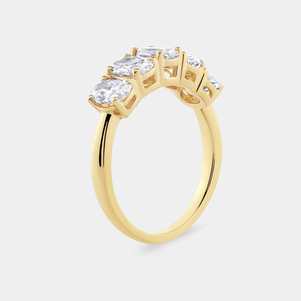 Gilded 1 and 7/8 Carat Lab-Grown Diamond Oval-Shaped Five-Stone Ring