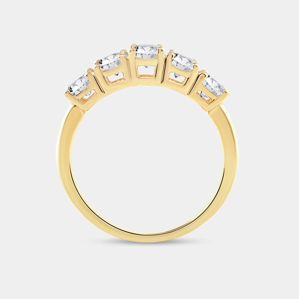 Gilded 1 and 7/8 Carat Lab-Grown Diamond Oval-Shaped Five-Stone Ring