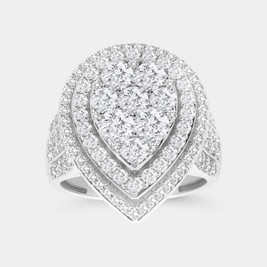 Gilded 3 Carat Lab-Grown Diamond Multi-Halo Pear-Shaped Composite Fashion Ring
