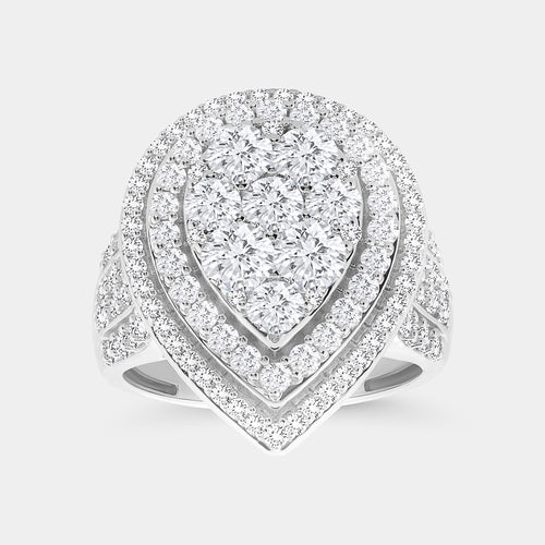 Gilded 3 Carat Lab-Grown Diamond Multi-Halo Pear-Shaped Composite Fashion Ring