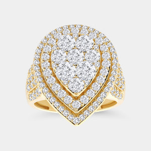 Gilded 3 Carat Lab-Grown Diamond Multi-Halo Pear-Shaped Composite Fashion Ring
