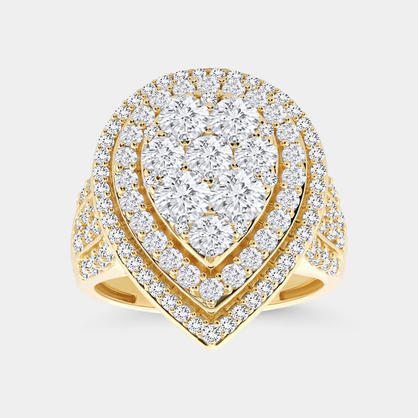 3 Carat Lab-Grown Diamond Multi-Halo Pear-Shaped Composite Fashion Ring — GILDED New York