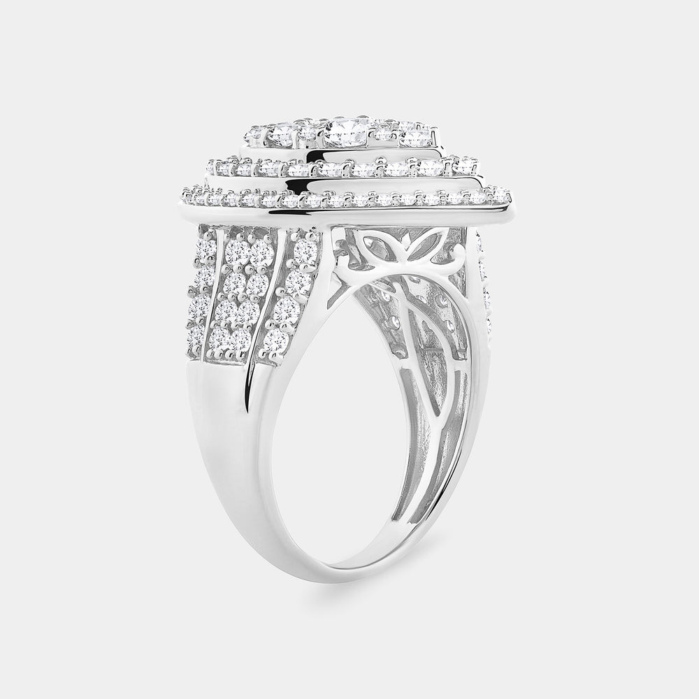 Gilded 3 Carat Lab-Grown Diamond Multi-Halo Pear-Shaped Composite Fashion Ring