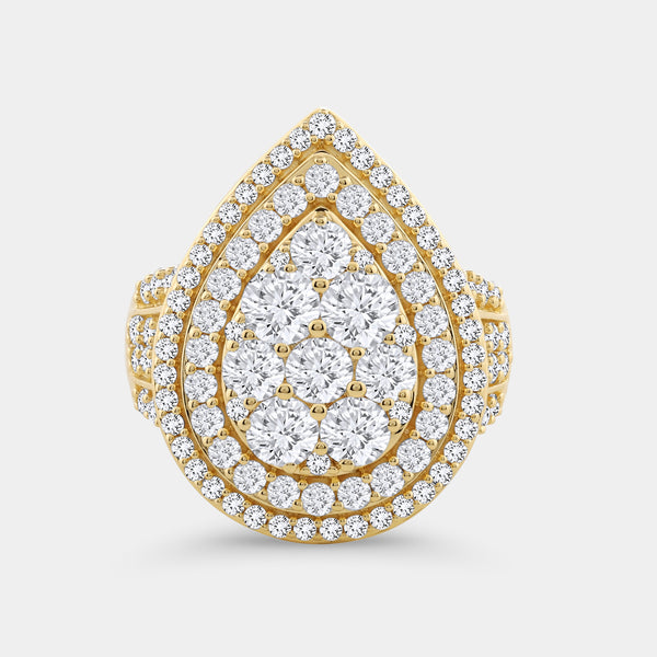 3 Carat Lab-Grown Diamond Multi-Halo Pear-Shaped Composite Fashion Ring — GILDED New York