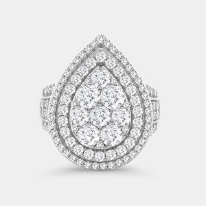Gilded 3 Carat Lab-Grown Diamond Multi-Halo Pear-Shaped Composite Fashion Ring