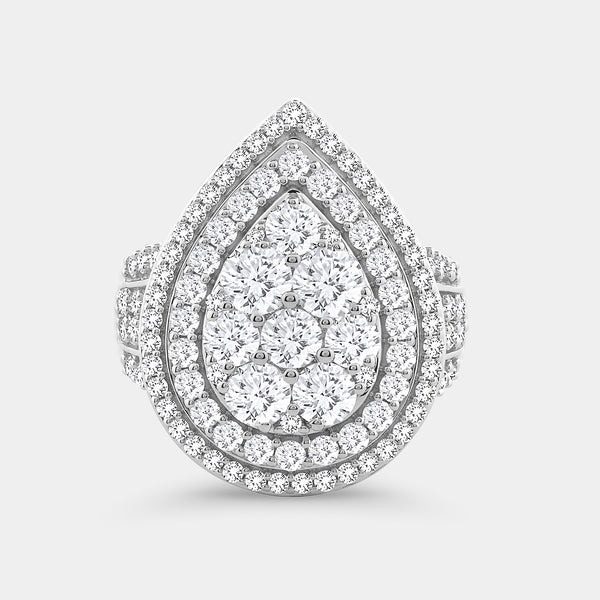 3 Carat Lab-Grown Diamond Multi-Halo Pear-Shaped Composite Fashion Ring — GILDED New York
