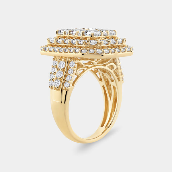 Gilded 4 Carat Lab-Grown Diamond Multi-Halo, Emerald-Shaped Composite Fashion Ring