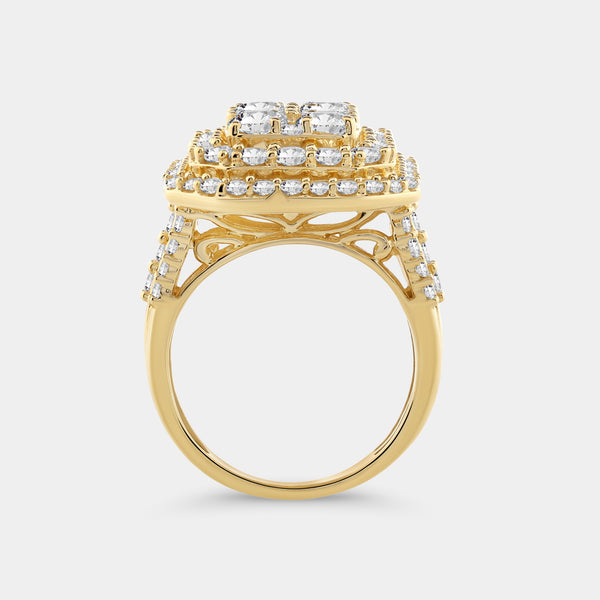 Gilded 4 Carat Lab-Grown Diamond Multi-Halo, Emerald-Shaped Composite Fashion Ring