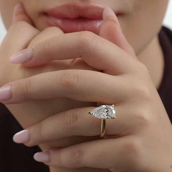 Gilded 2 Carat Lab-Grown Diamond Pear-Shaped Classic Solitaire Ring